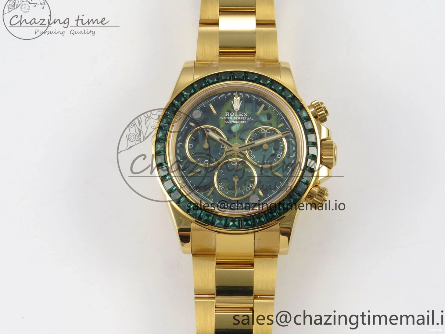 Bezel YG Crystals MPF SA4801 Skeleton Bracelet Custom 40mm Modded Green Dial Daytona on 0427